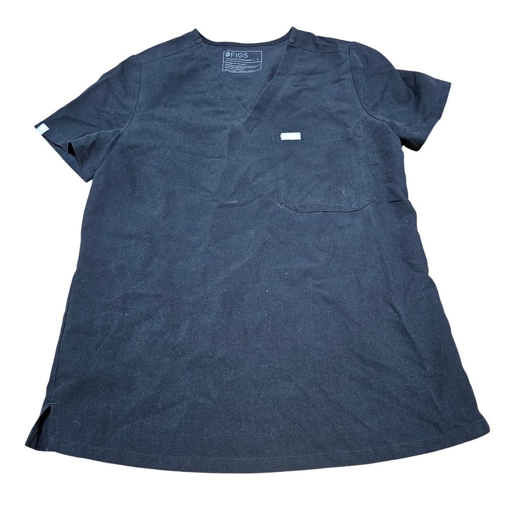 FIGS Catarina Scrub Top Women S Black Good V-Neck Single Pocket FW1000